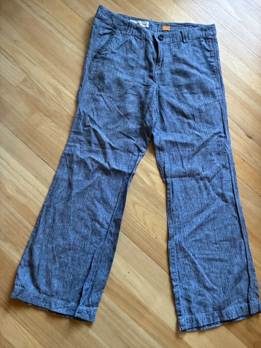 Women’s linen cotton  blue herringbone Wide leg pants Anthropologie